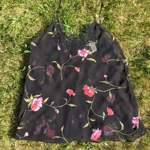 Sheer Black Floral Slip Cami